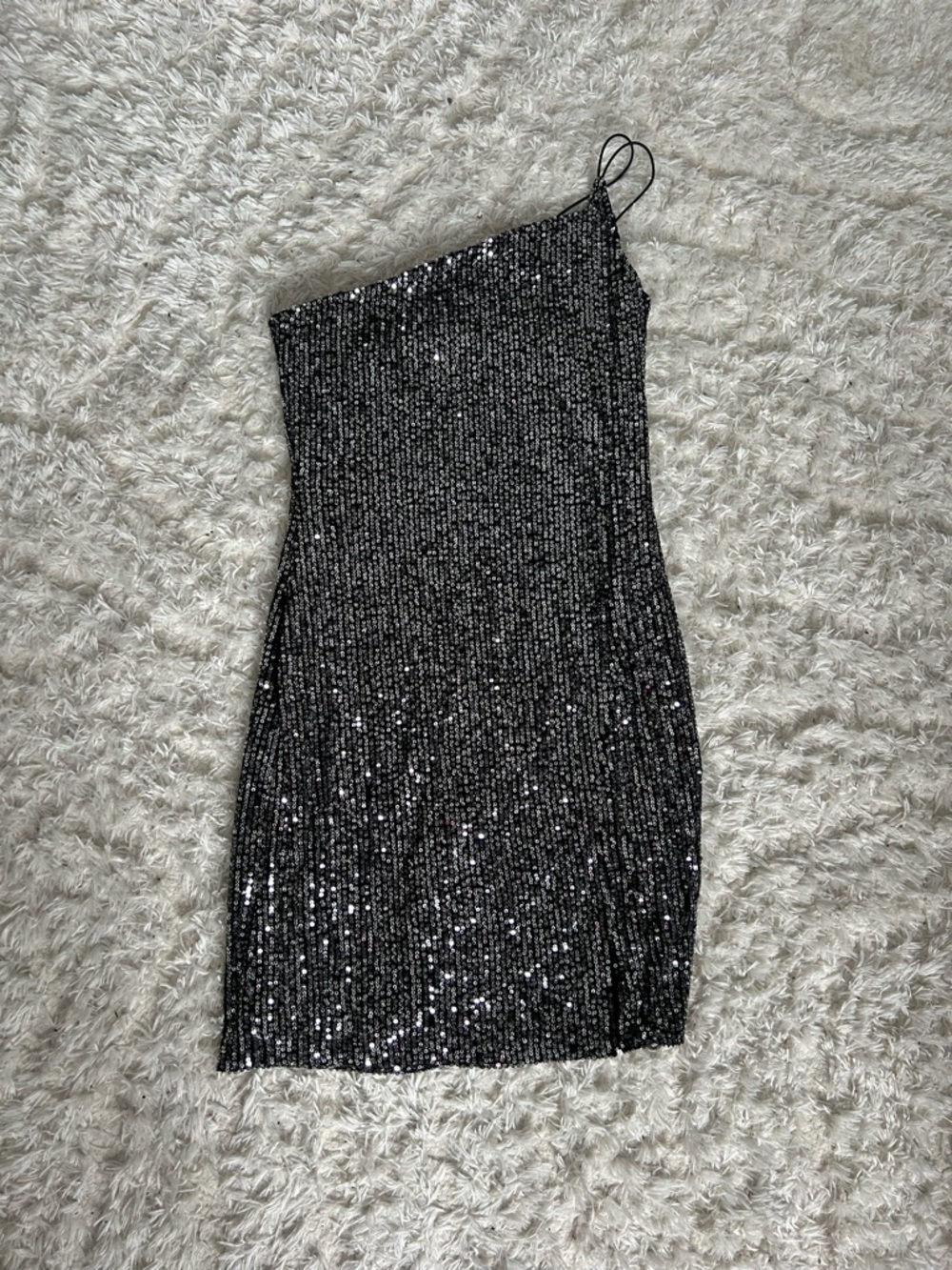 One-Shoulder Black Sequin Dress